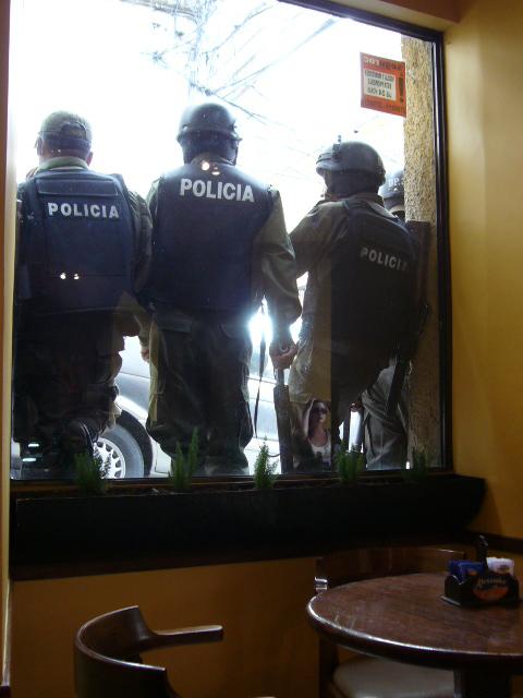 Alexanders Cafe. There were riots in the streets earlier in the day so a few coppers were hanging around outside.
